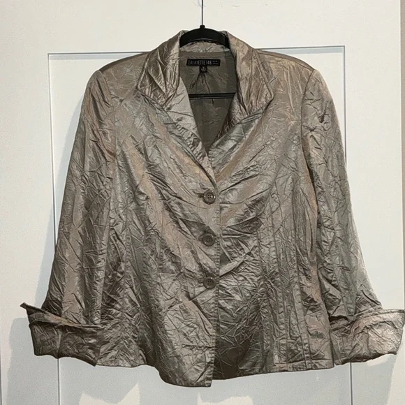 Lafayette 148 Champagne Gold Metallic Blazer Size 10 - Picture 2 of 7